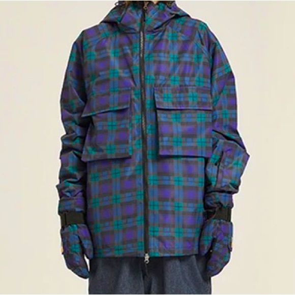 Sunny Day UPF Ski JACKET navy blue green Blackwatch Plaid Men’s Mens WINDBREAKER - Picture 10 of 16